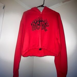 AC/DC rock n roll cropped red hoodie unisex